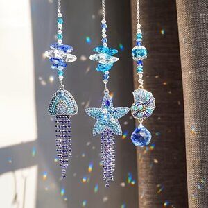 Coastal Decor - 3pcs Water Crystal Suncatchers- Jellyfish, Starfish, Seashell